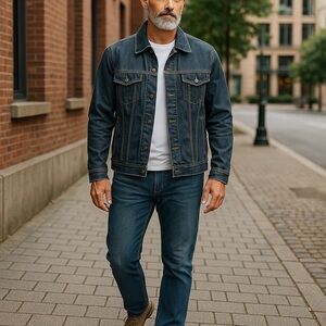Old Navy Men’s Medium Blue Trucker Heavyweight Metal Buttons Denim Jean Jacket